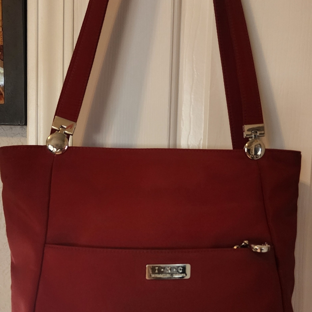 INC International Concepts "Michael"Tote Bag, Dark Red Nylon GUC
